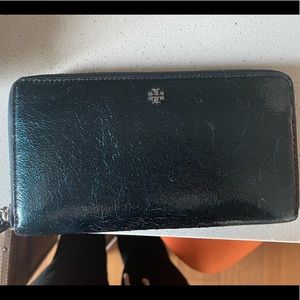 Tory Burch Crinkle Blue Metallic Wallet